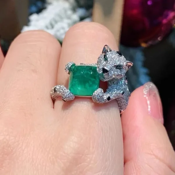 Deniz Khan Emerald Diamond Leopard Statement Ring (Copy)