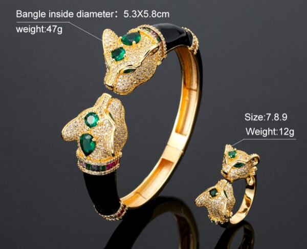 Deniz Khan Green Gold Tone Bangle Ring Set - Image 2