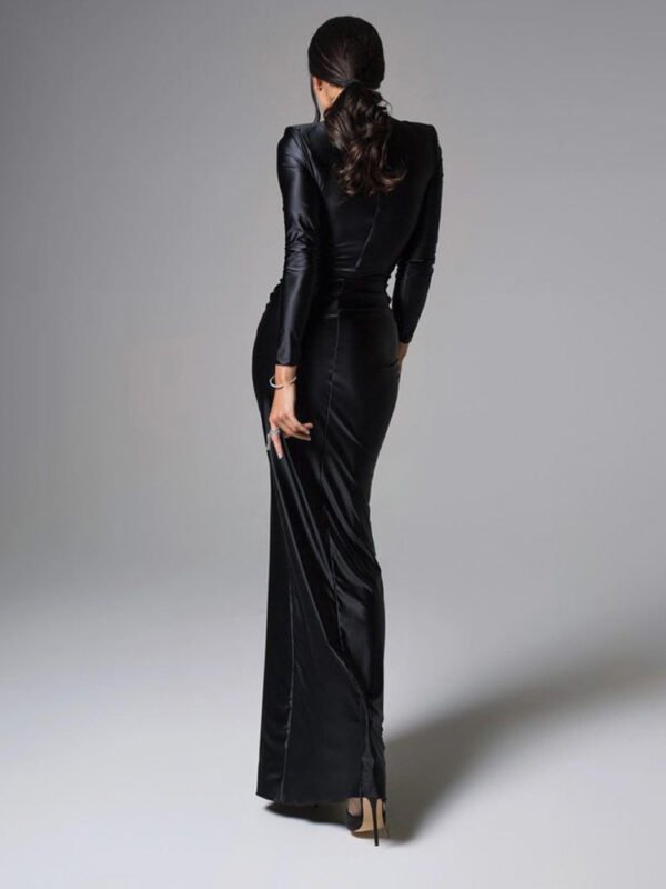 Deniz Khan Beautiful Black Silk Stretchable Maxi Dress - Image 5