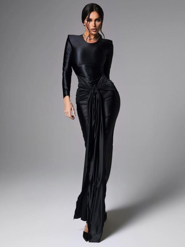 Deniz Khan Beautiful Black Silk Stretchable Maxi Dress - Image 4