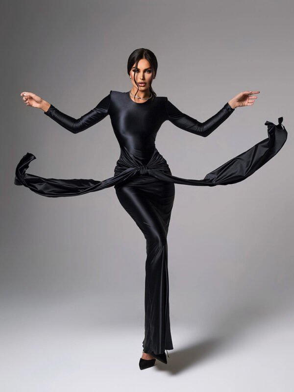 Deniz Khan Beautiful Black Silk Stretchable Maxi Dress